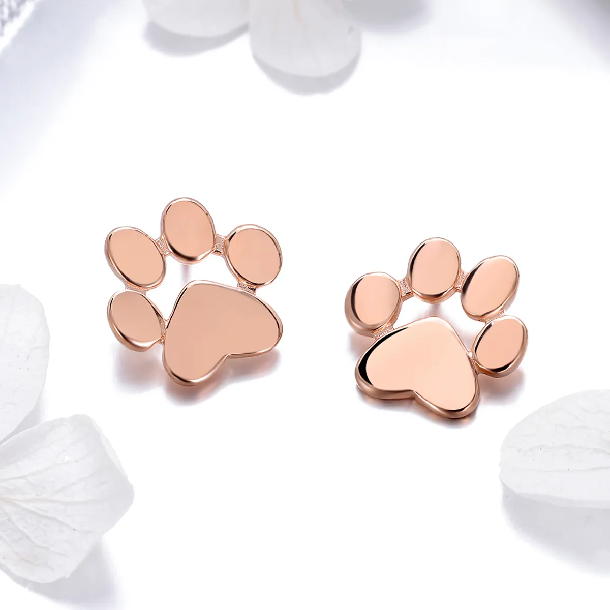 Pandora Style Rose Gold Søte Cat Paw Stud øredobber - SCE407-3