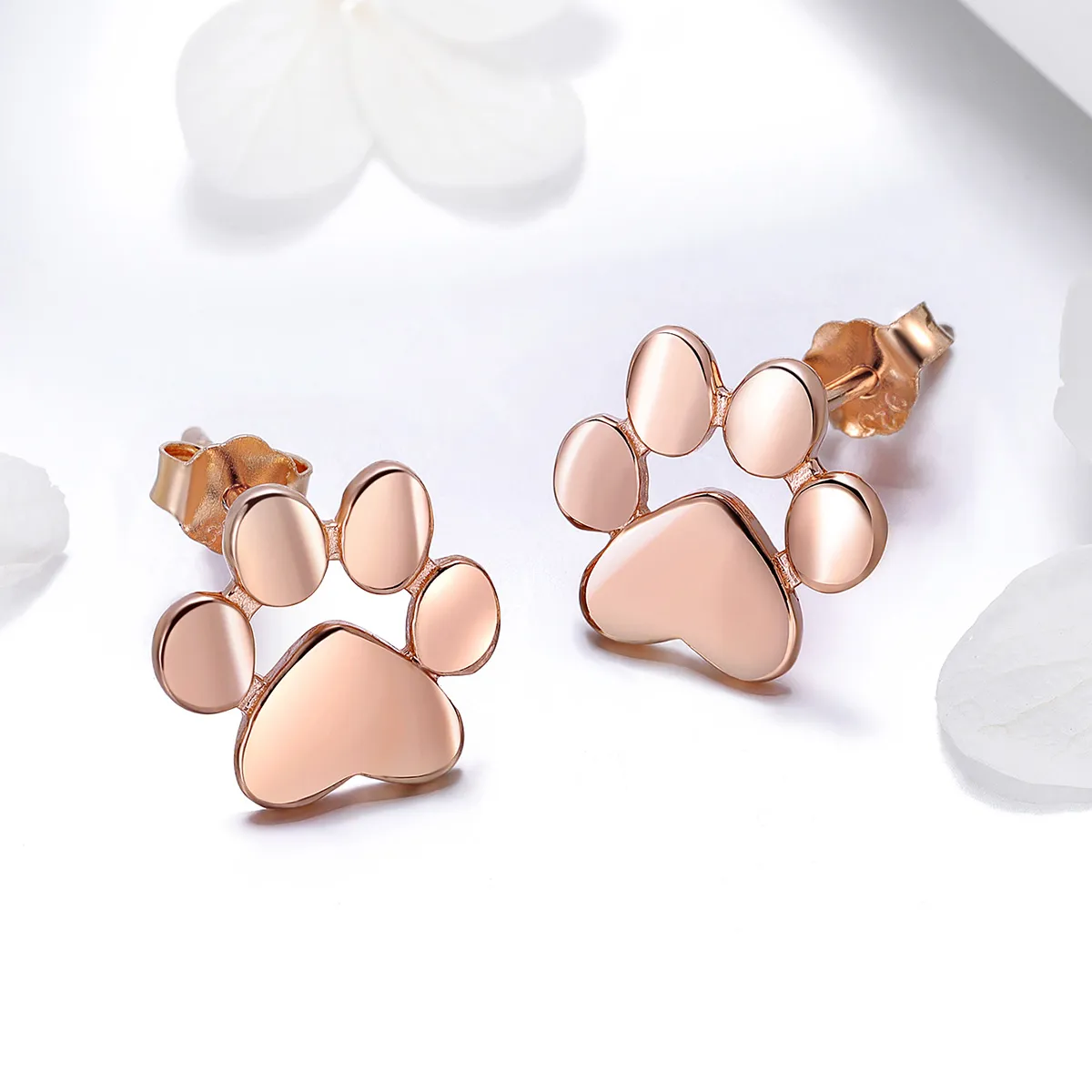 Pandora Style Rose Gold Søte Cat Paw Stud øredobber - SCE407-3