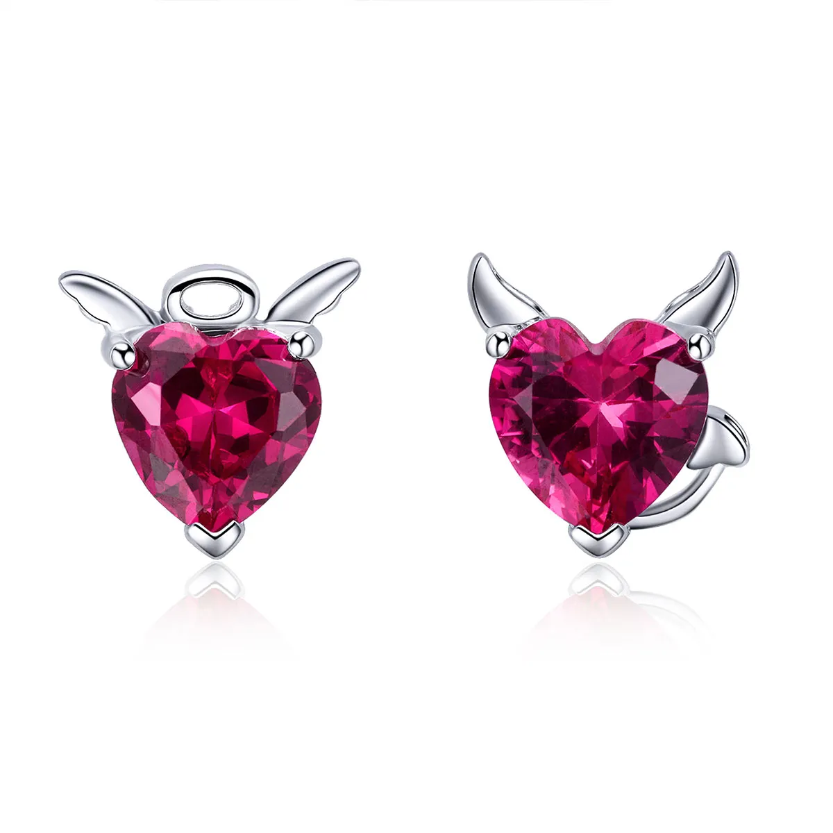 pandora style silver angel and devil stud øredobber sce414