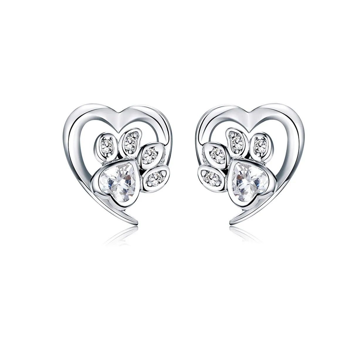 Pandora Style Silver Caring Dog Paw Stud øredobber - SCE654-Wh