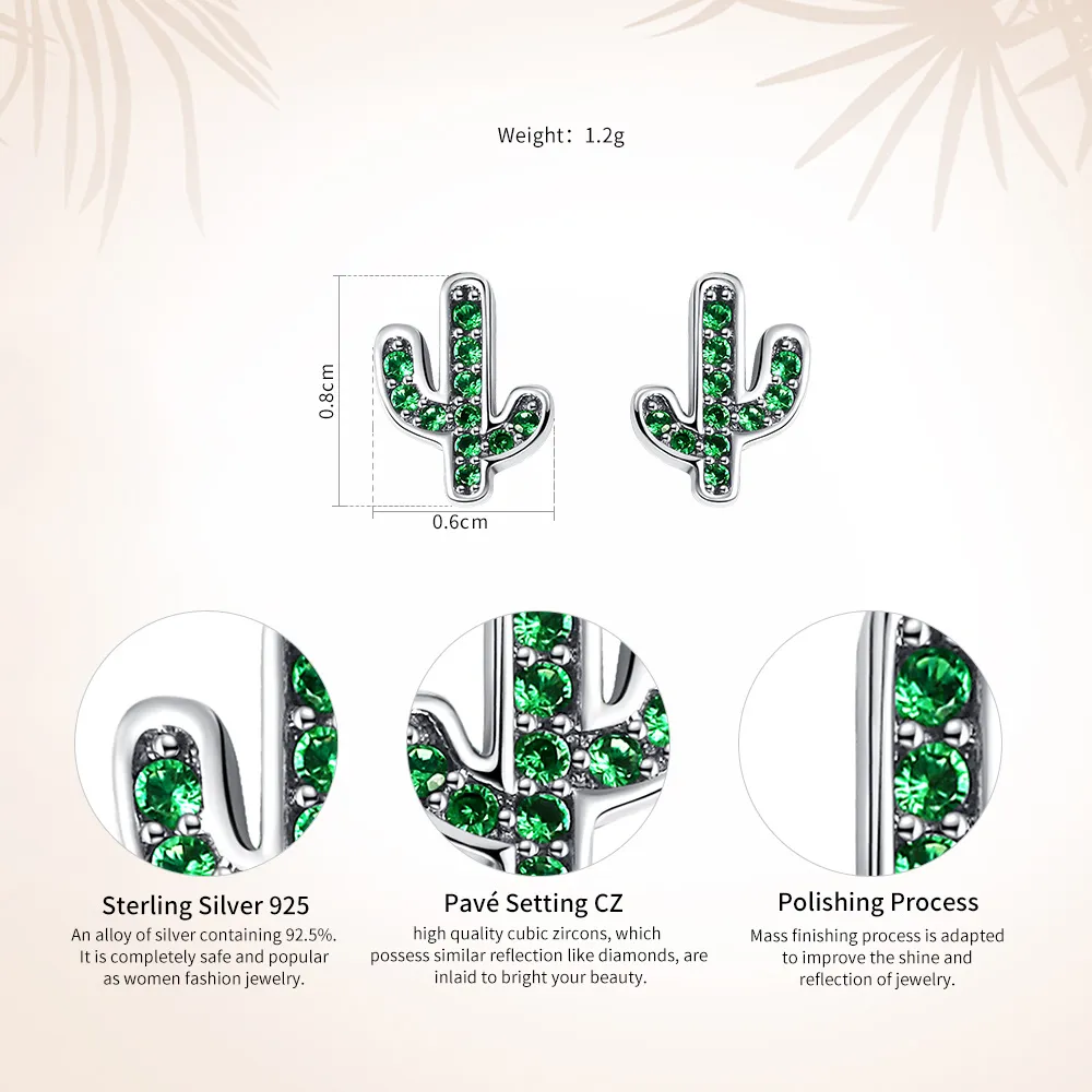 Pandora Style Silver Fresh Cactus Stud øredobber - SCE097