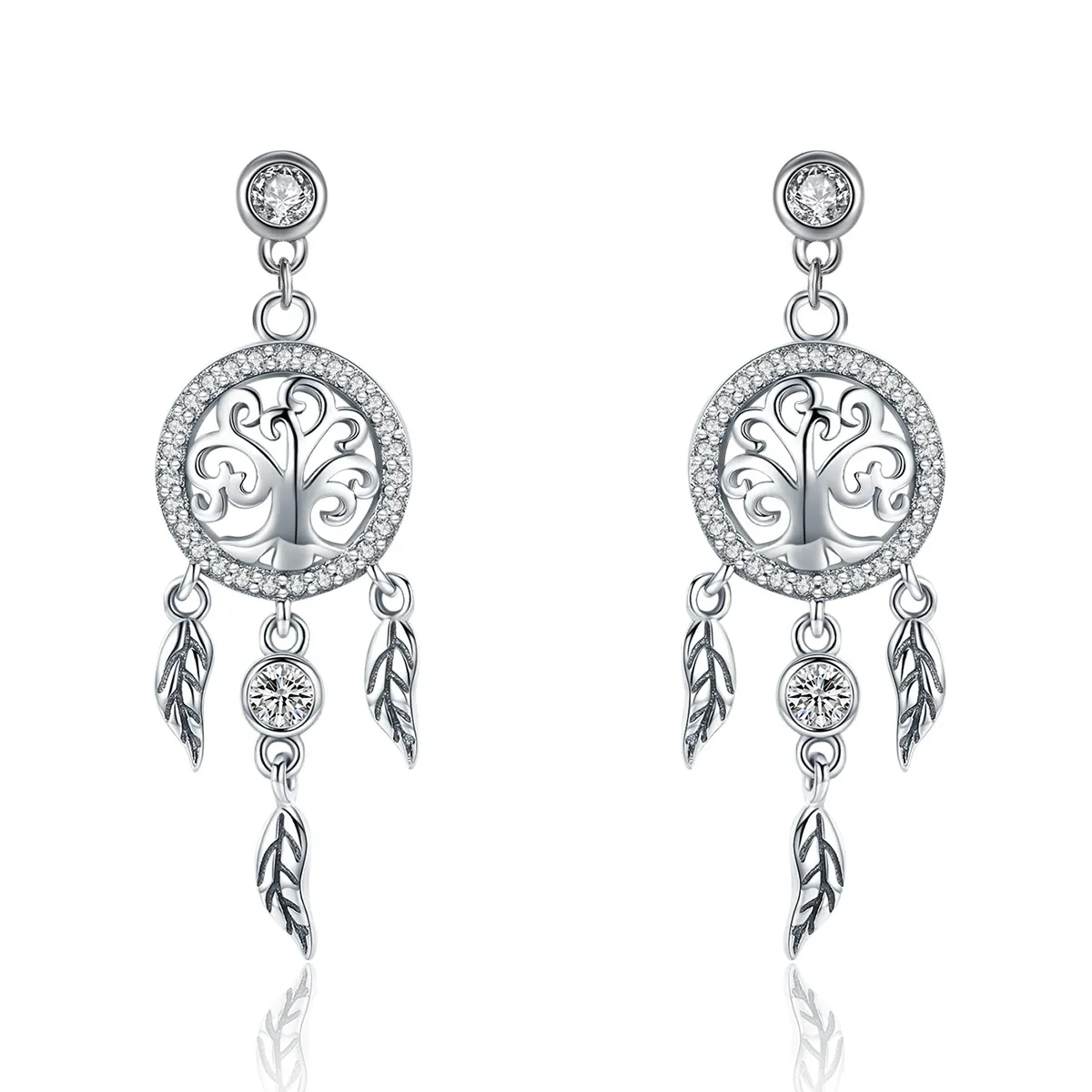 Pandora Style Silver Life Tree & Dream Catcher Hengende øredobber - SCE457