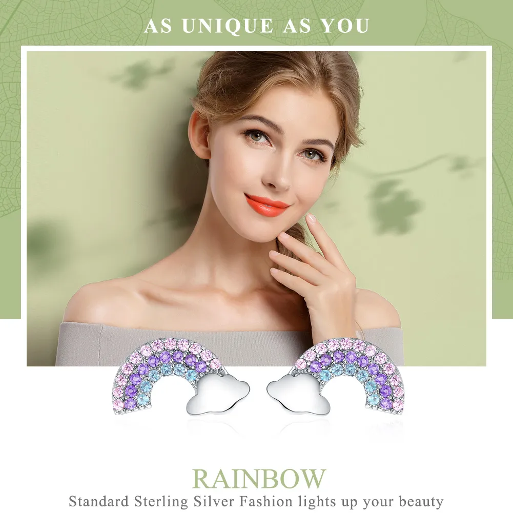 Pandora Style Silver Little Rainbow Stud øredobber - SCE578