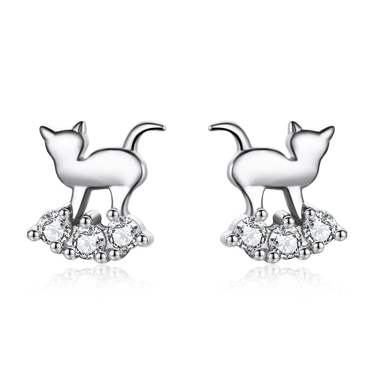 Pandora Style Silver Meow Star Stud Earrings - SCE537