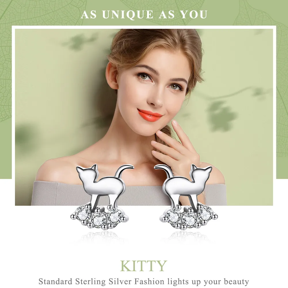 Pandora Style Silver Meow Star Stud øredobber - SCE537