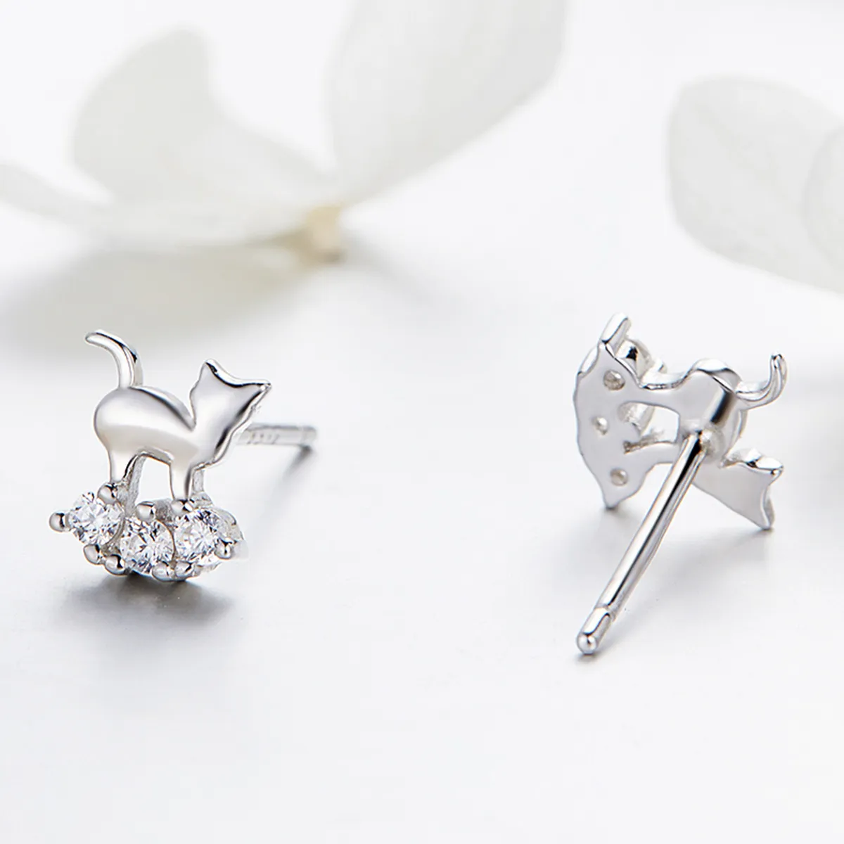 Pandora Style Silver Meow Star Stud øredobber - SCE537