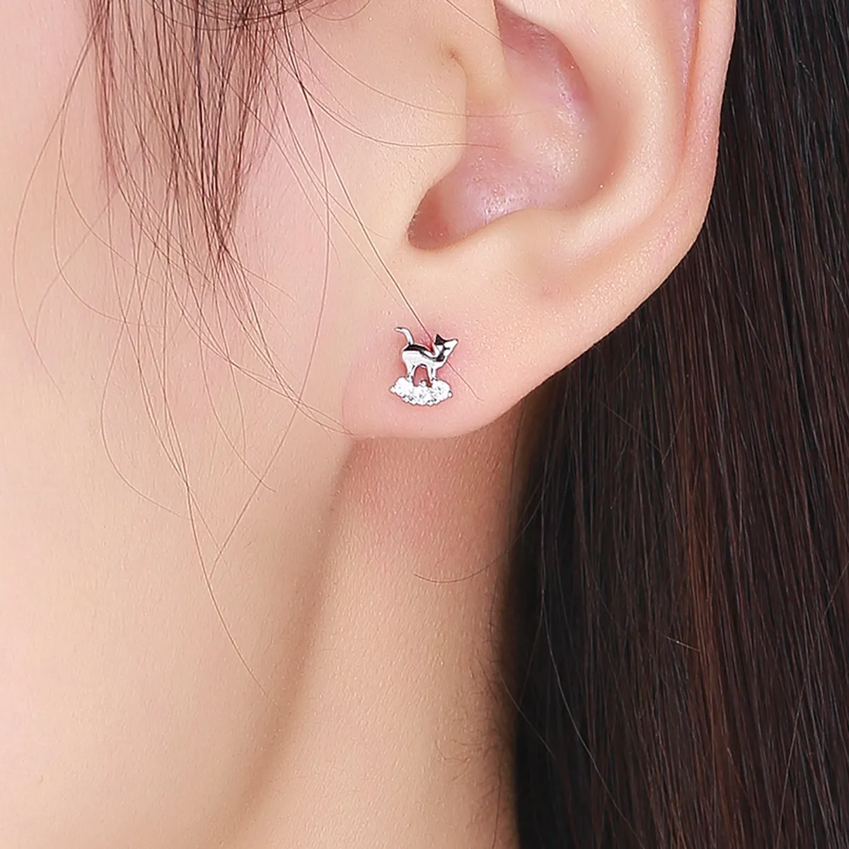 Pandora Style Silver Meow Star Stud øredobber - SCE537