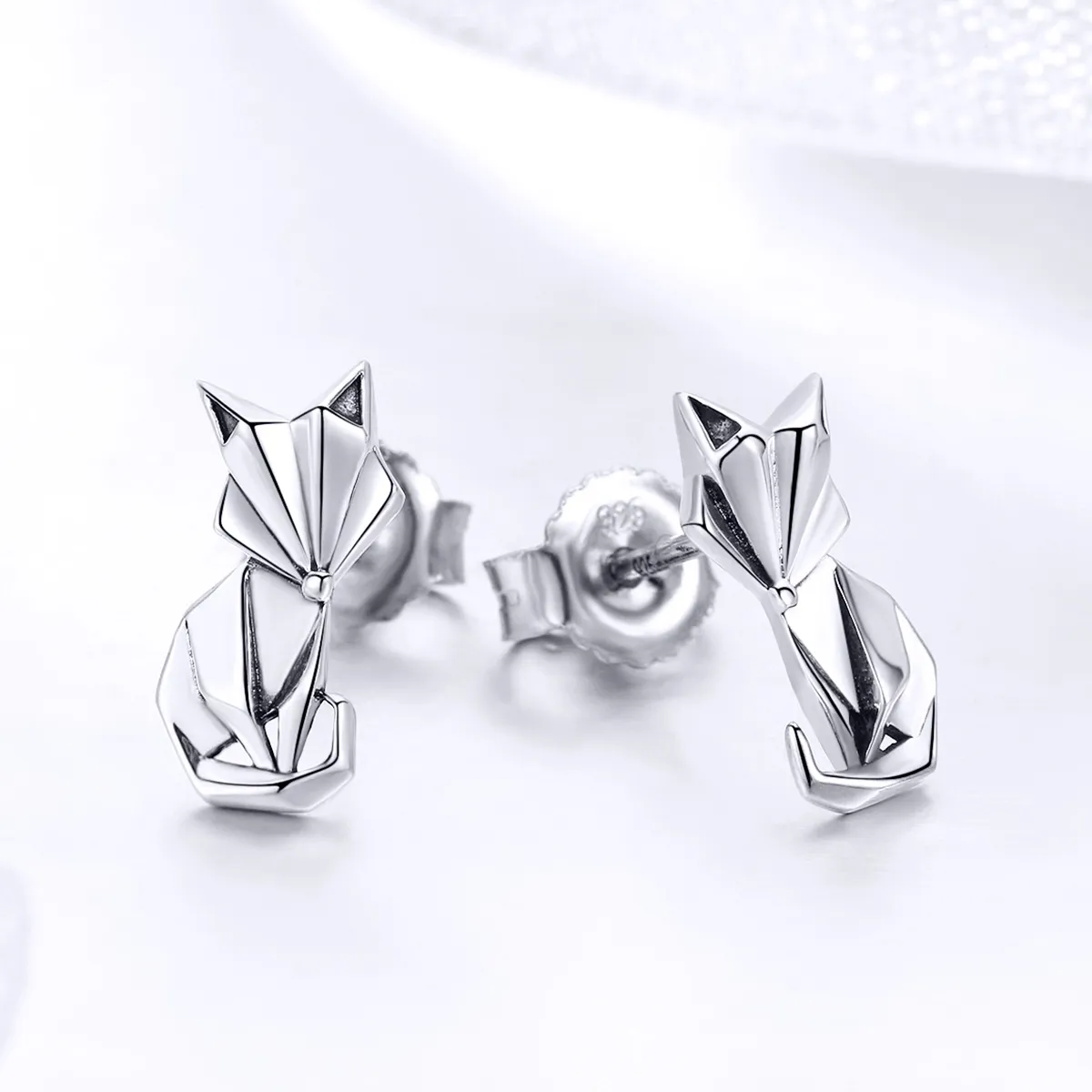 Pandora Style Silver Origami Fox Stud øredobber - SCE526