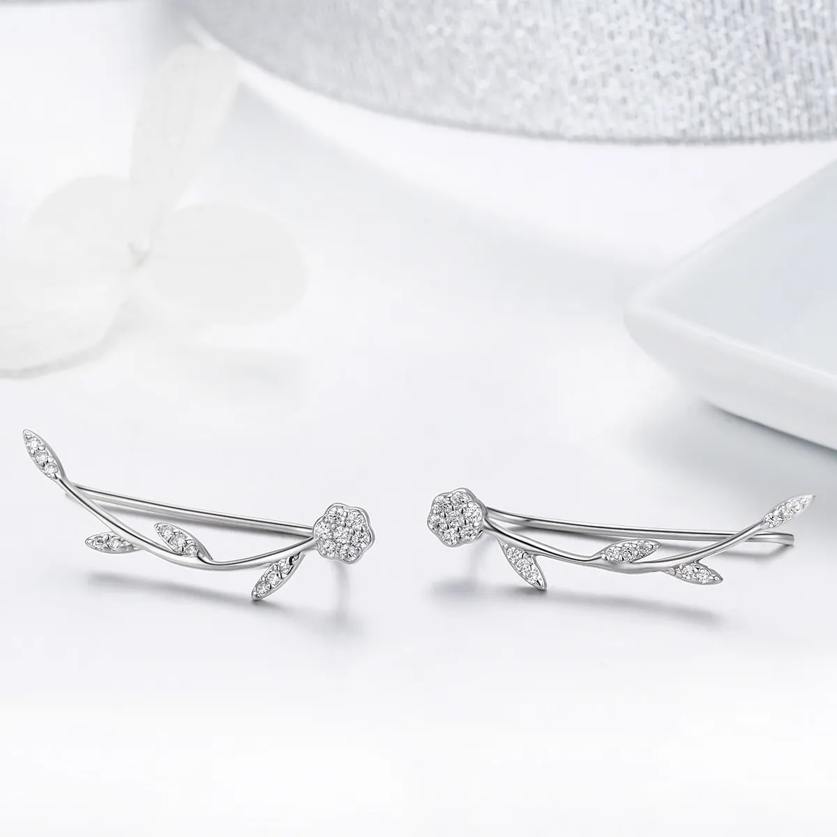 Pandora Style Silver Shinning Leaves Stud øredobber - SCE266