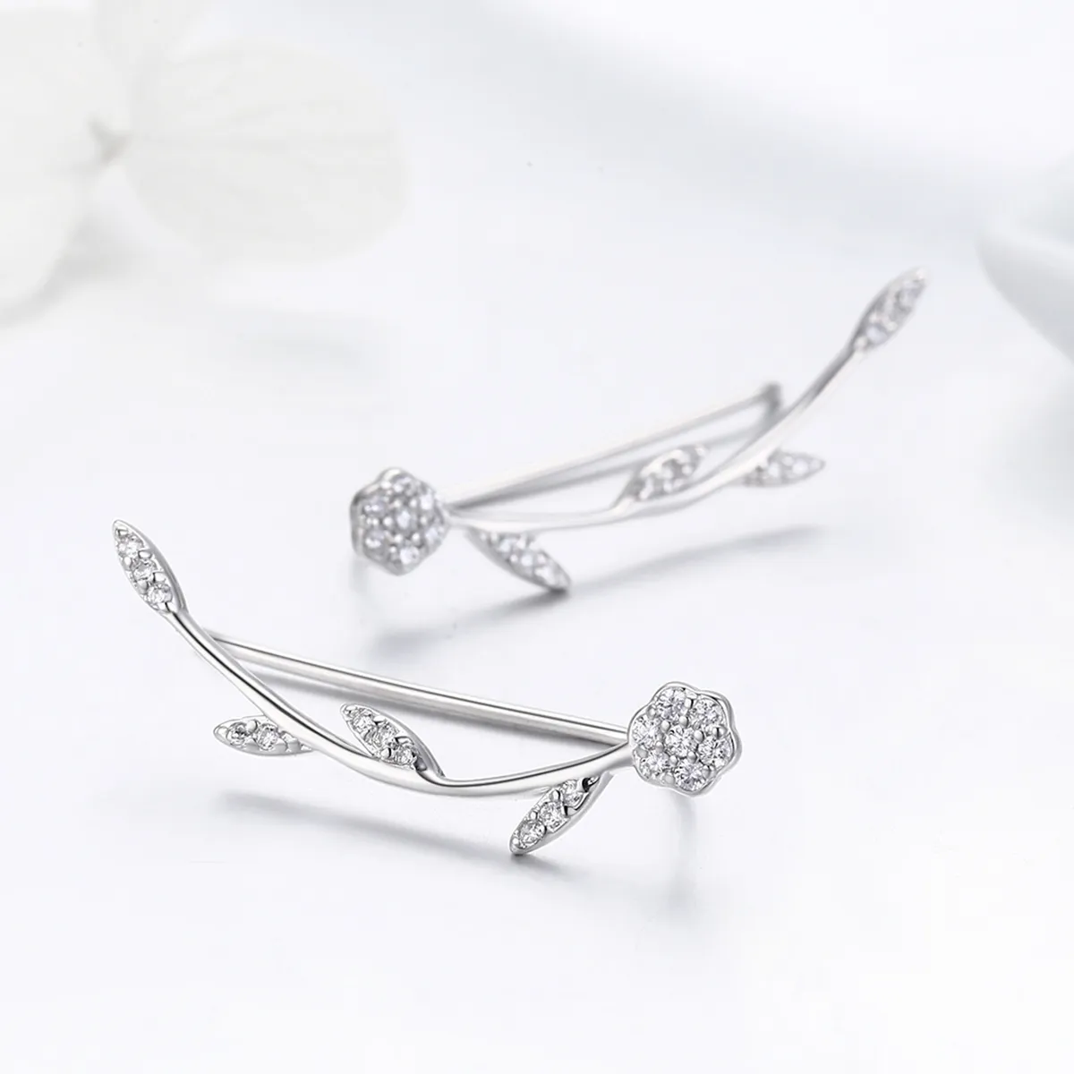 Pandora Style Silver Shinning Leaves Stud øredobber - SCE266