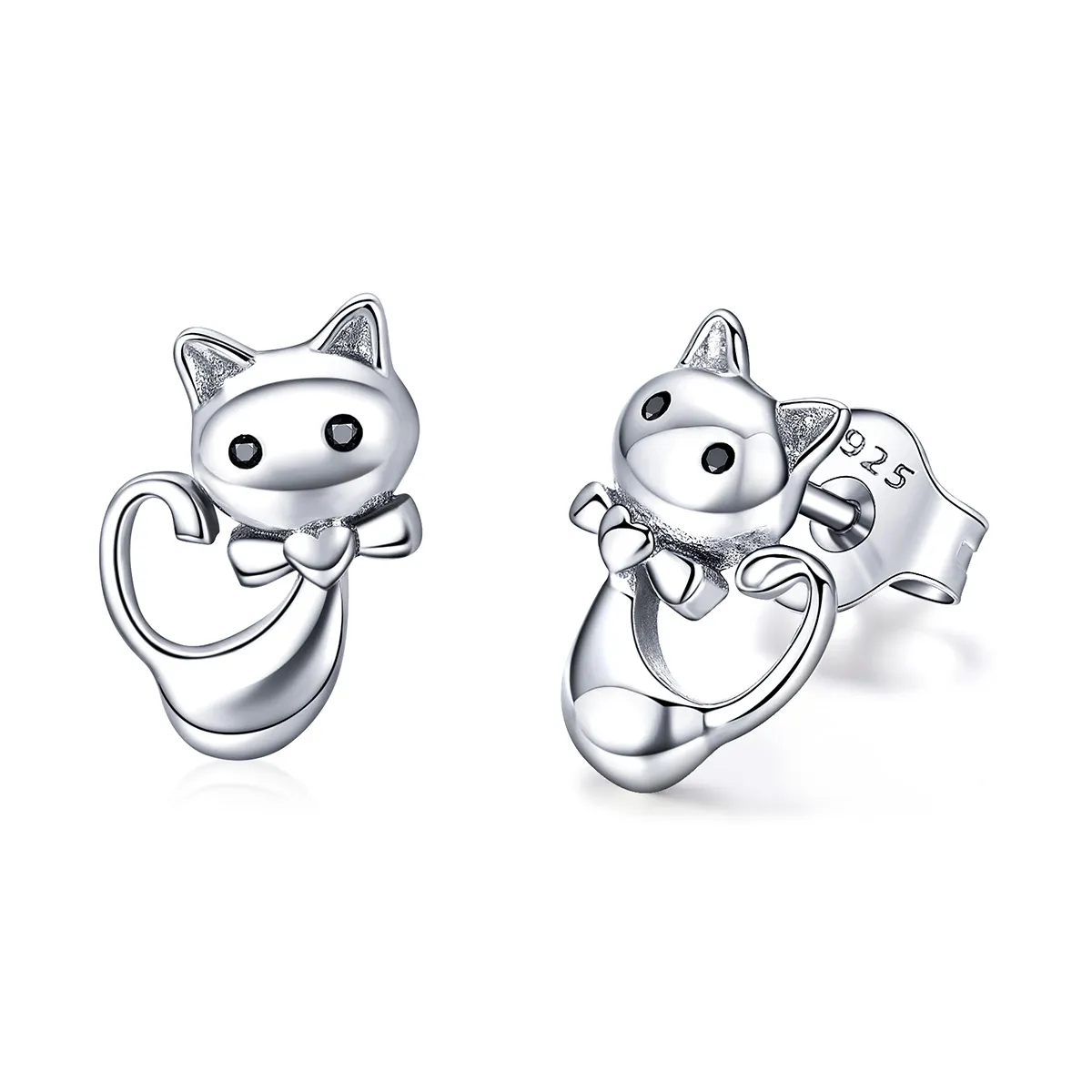 pandora style silver sticky cat stud øredobber sce450