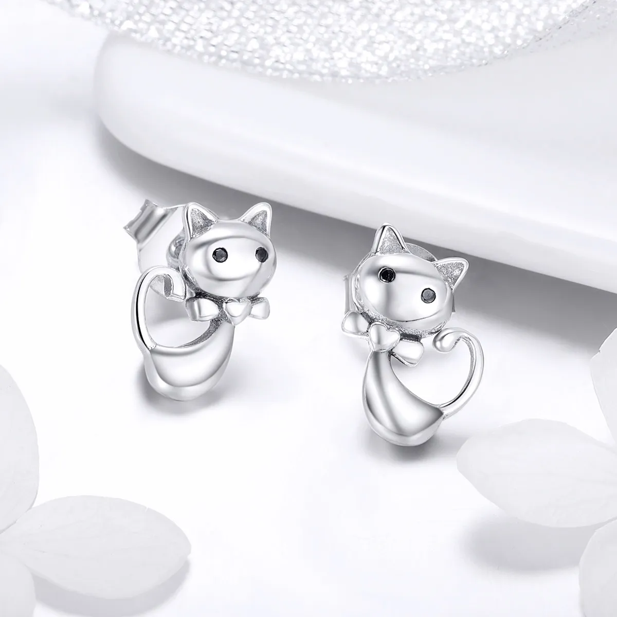 Pandora Style Silver Sticky Cat Stud øredobber - SCE450