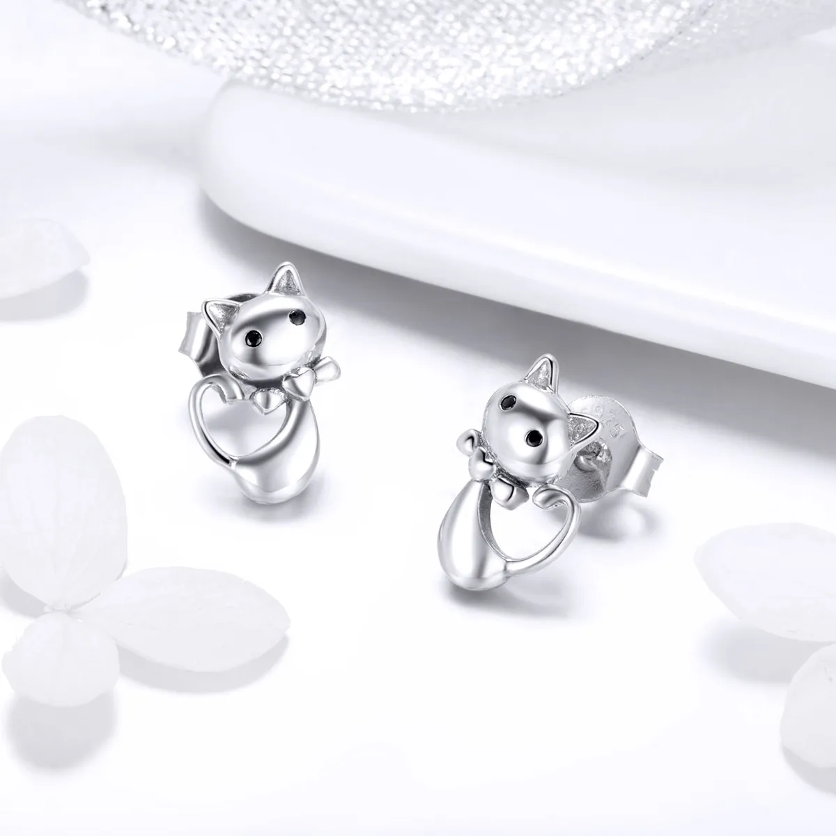 Pandora Style Silver Sticky Cat Stud øredobber - SCE450