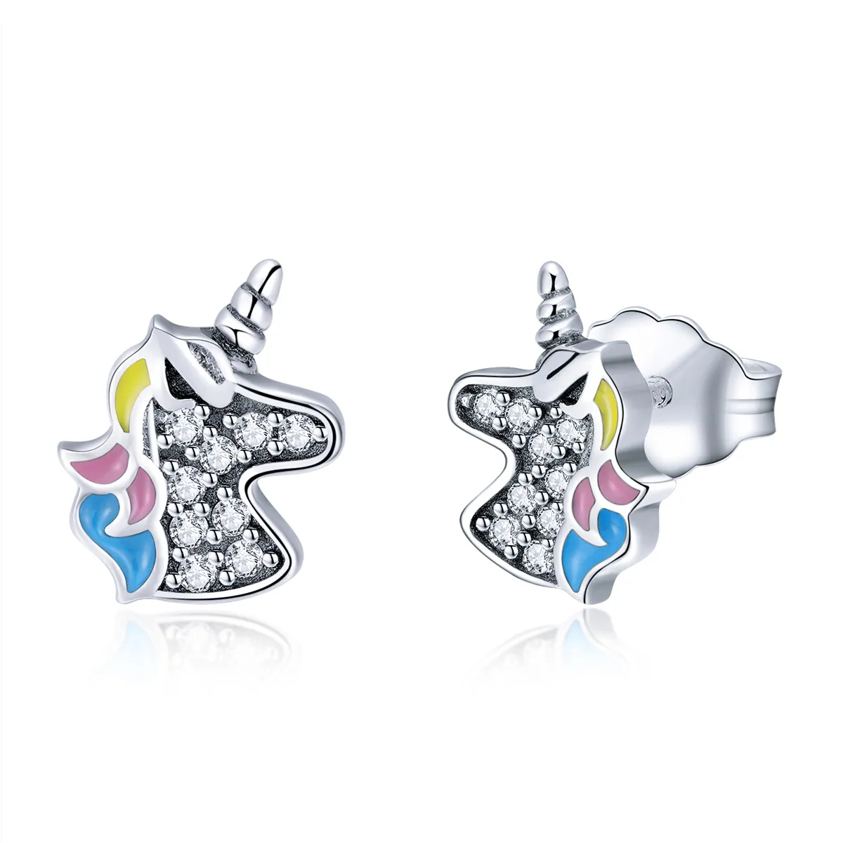 Pandora Style Silver Unicorn Memory Stud Earrings - SCE426