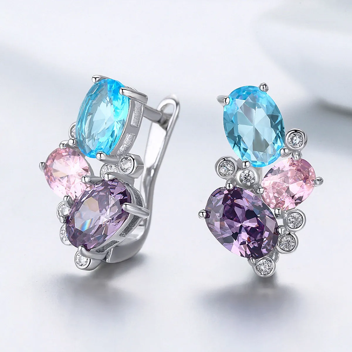 Pandora Style Silver Colorful Zircon Stud Earrings - SCE579