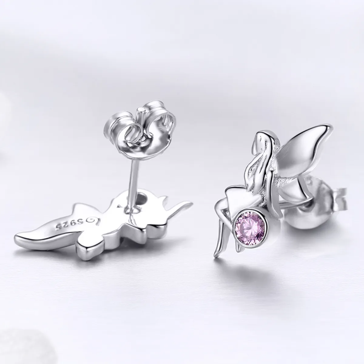 Pandora Style Silver Flower Fairy Stud Earrings - SCE395