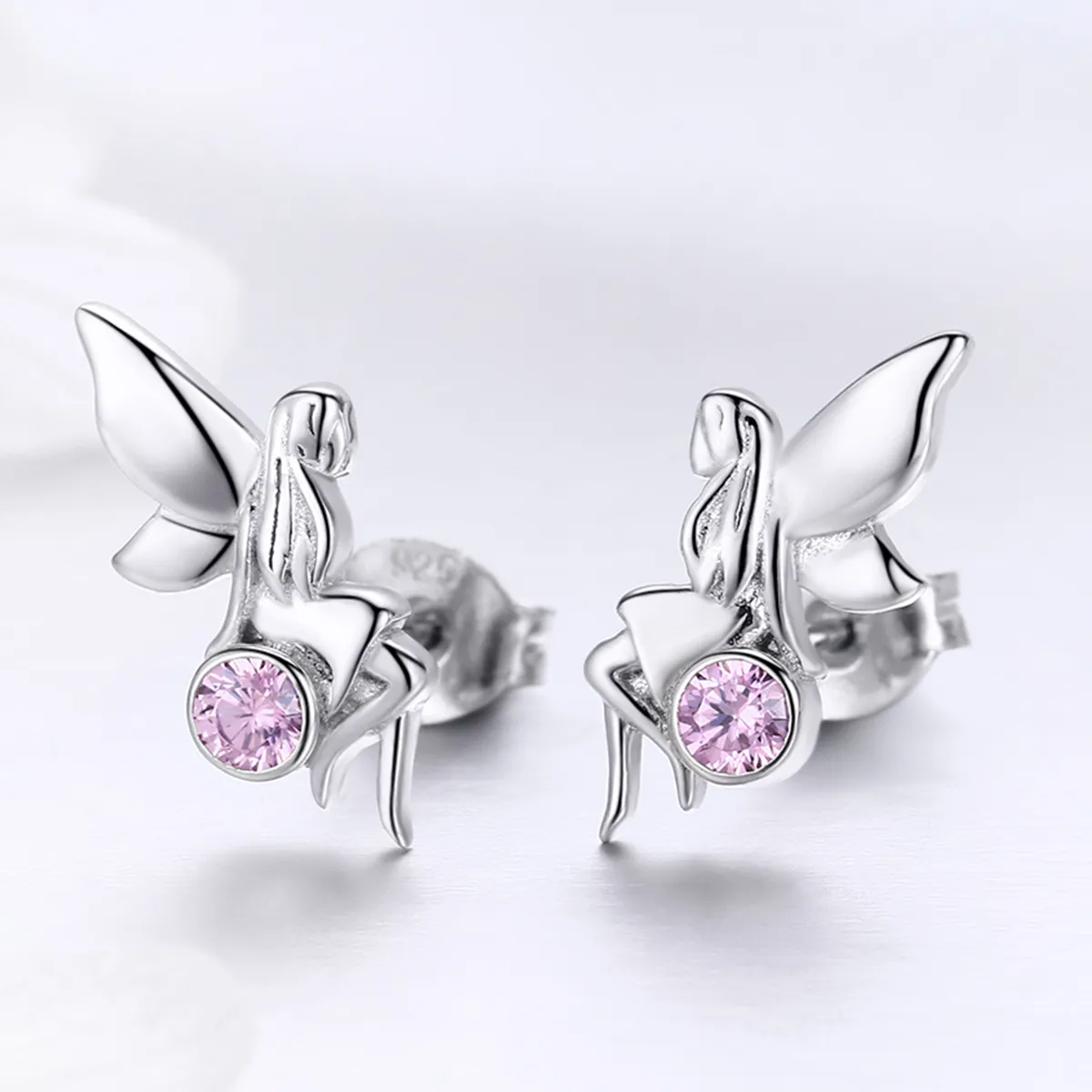 Pandora Style Silver Flower Fairy Stud Earrings - SCE395