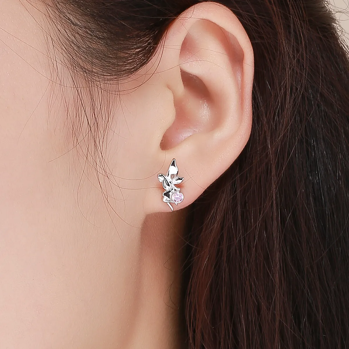 Pandora Style Silver Flower Fairy Stud Earrings - SCE395