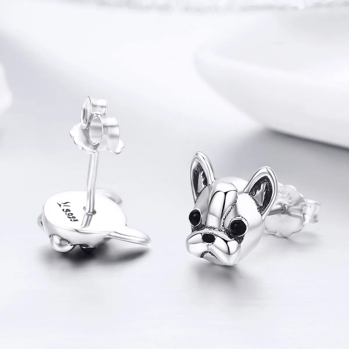 Pandora Style Silver Cute Bulldog Stud Earrings - SCE283