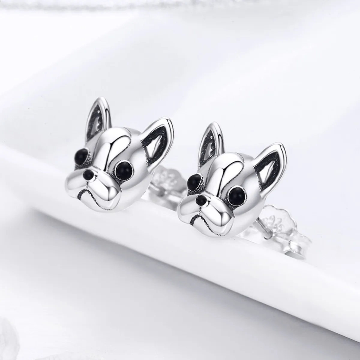 Pandora Style Silver Cute Bulldog Stud Earrings - SCE283