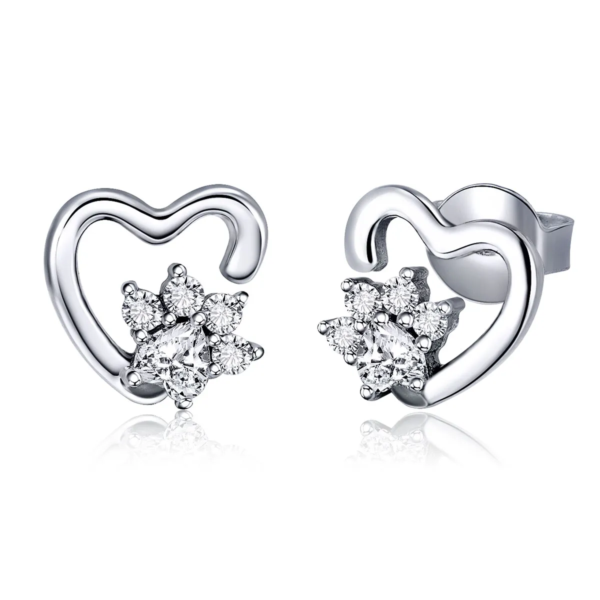 Pandora Style Silver Cute Cat Paw Stud Earrings - SCE415