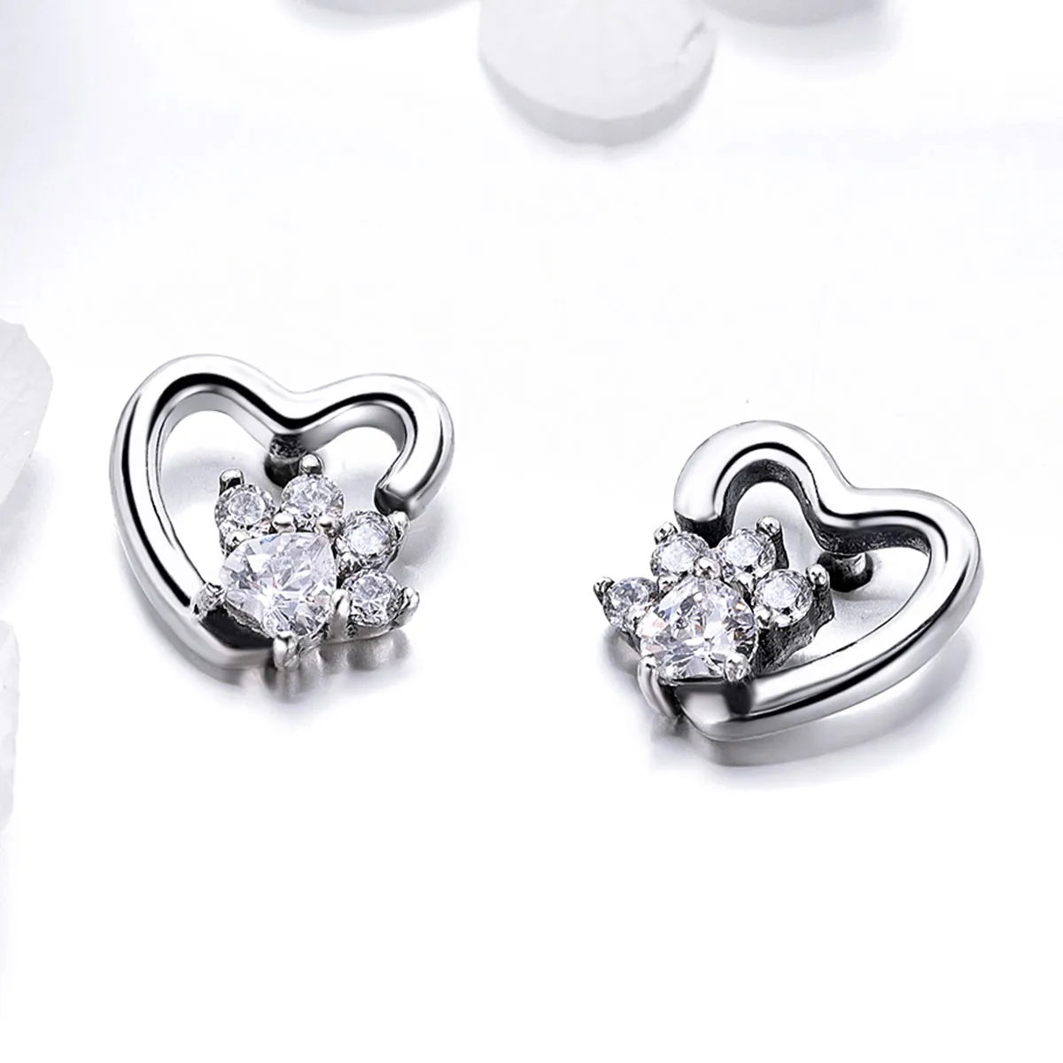 Pandora Style Sølv Søt Cat Paw Stud øredobber - SCE415