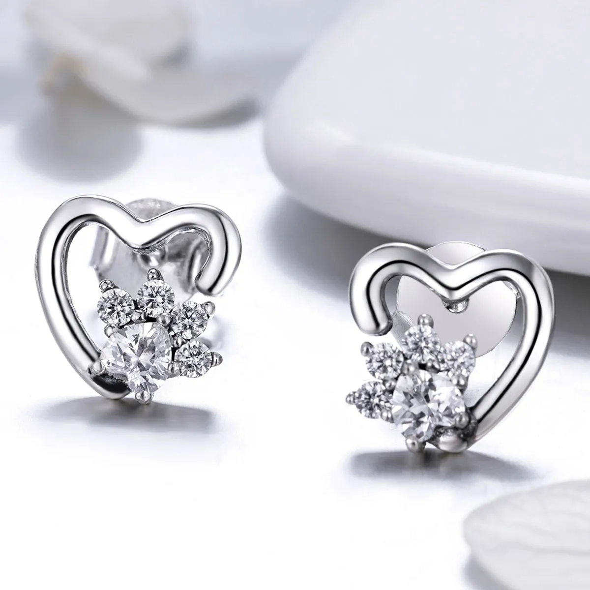 Pandora Style Sølv Søt Cat Paw Stud øredobber - SCE415