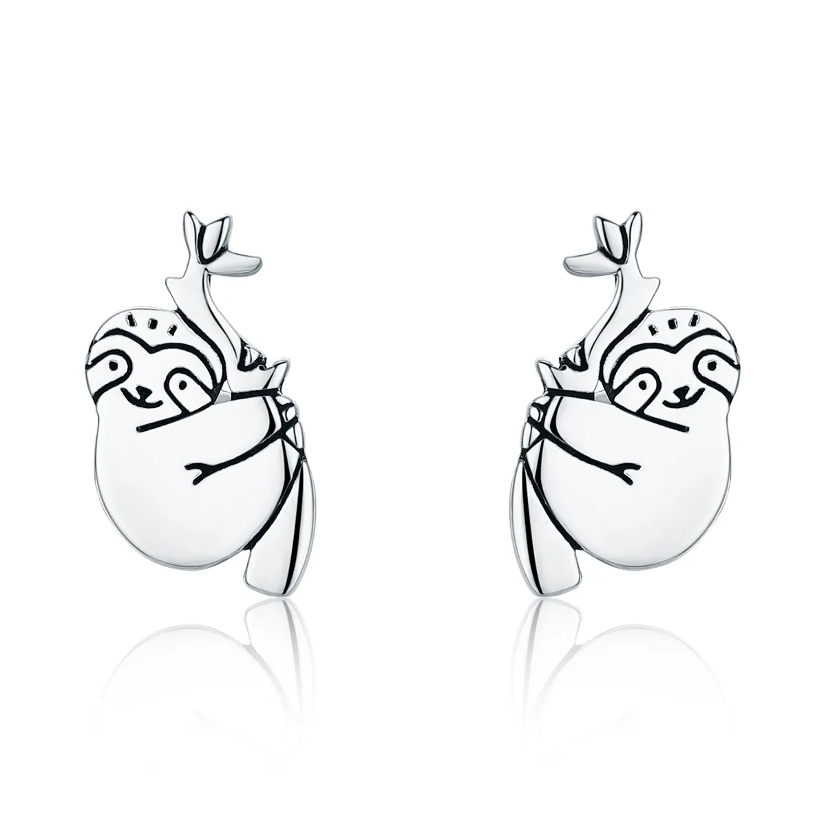 Pandora Style Silver Sloth Stud Earrings - SCE327