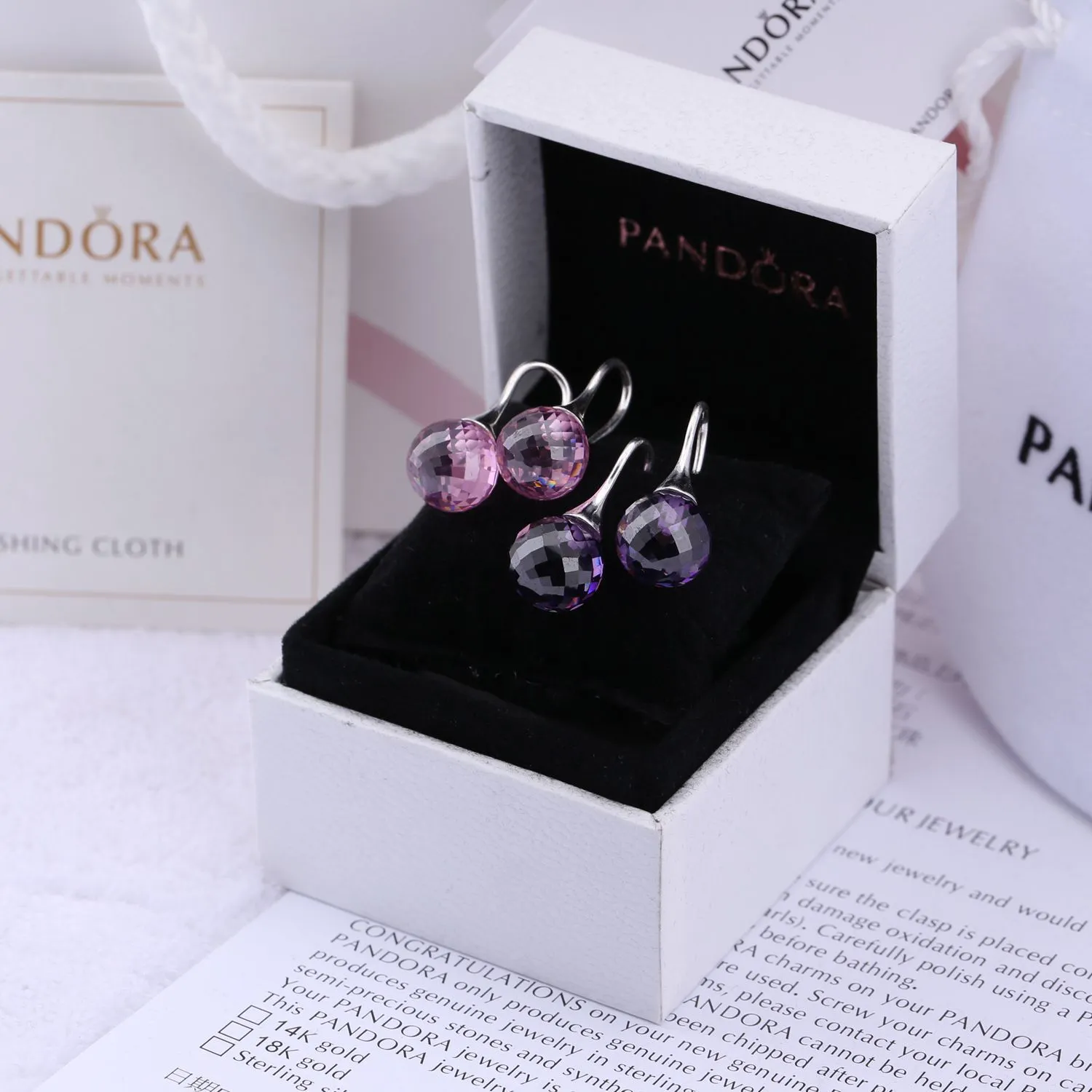 Pandora Øredobber, sterlingsilver, pink kubisk zirkonia - 290552PCZ