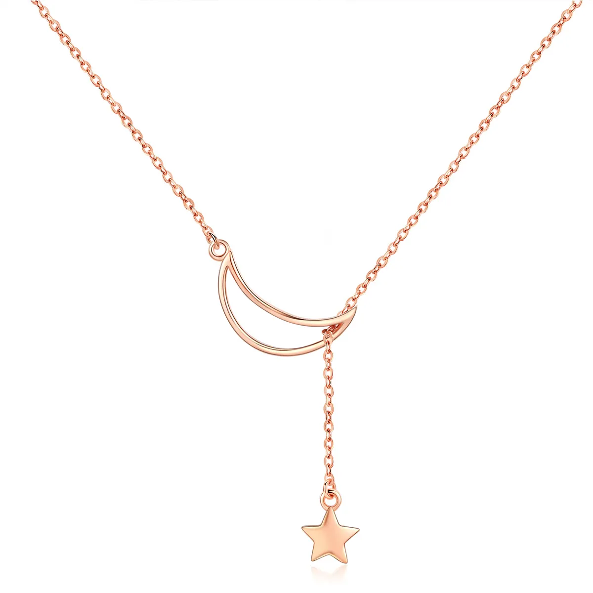 pandora style rose gold starry moon chain halskjede scn108 c