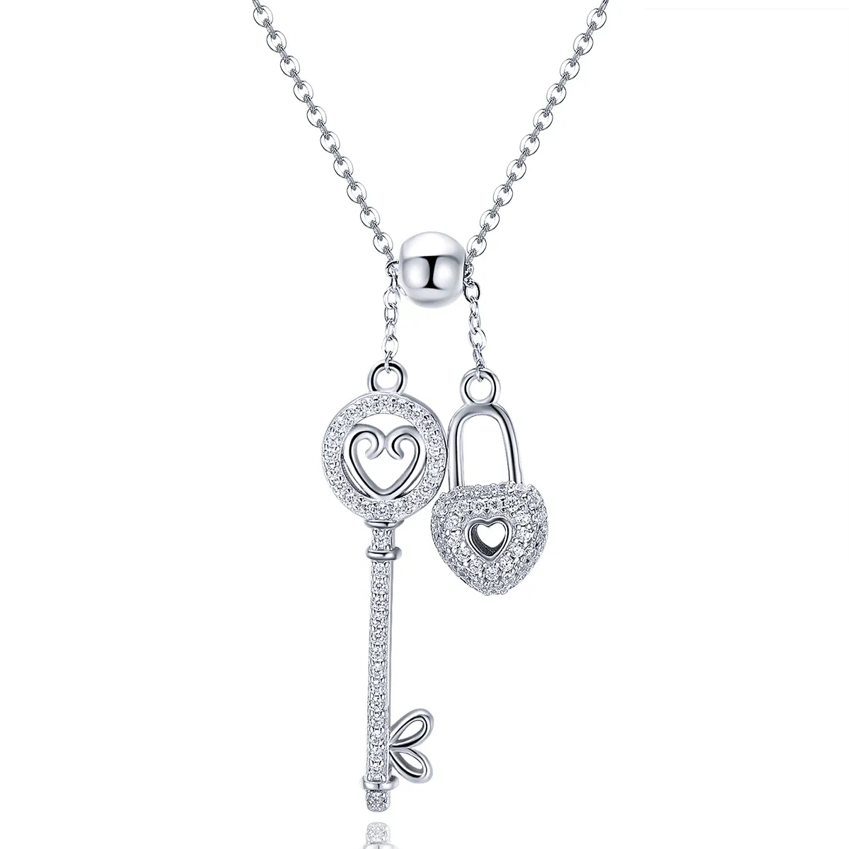 Pandora Style Silver Key of Heart Lock Halskjede - SCN290