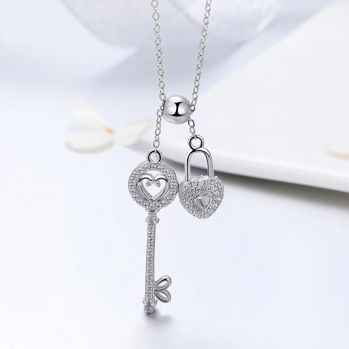 Pandora Style Silver Key of Heart Lock Halskjede - SCN290