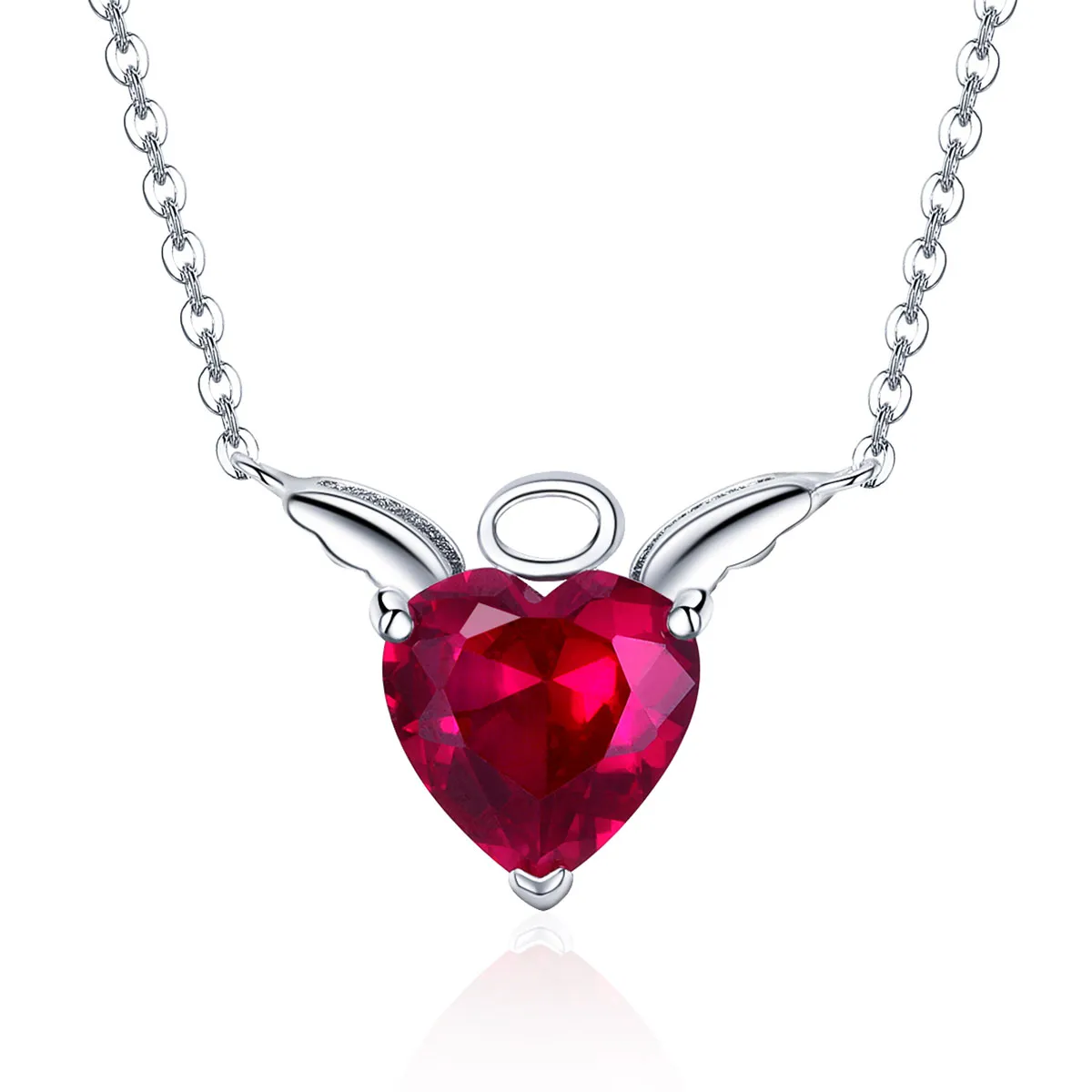 Pandora Style Silver Red Angel Heart Halskjede - SCN285