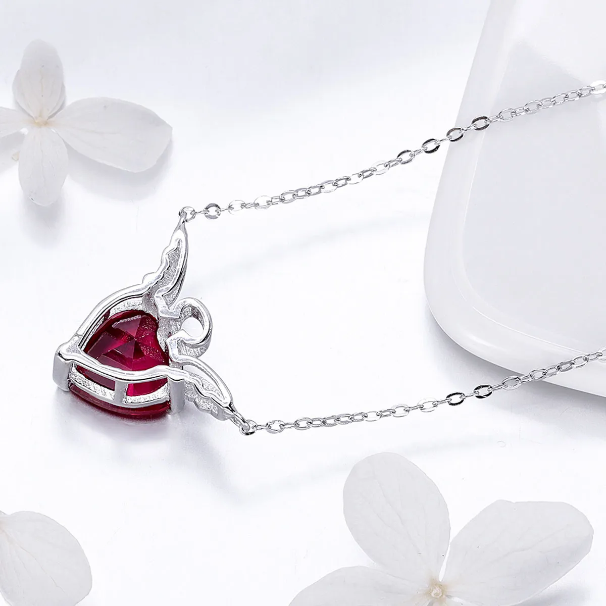 Pandora Style Silver Red Angel Heart Halskjede - SCN285