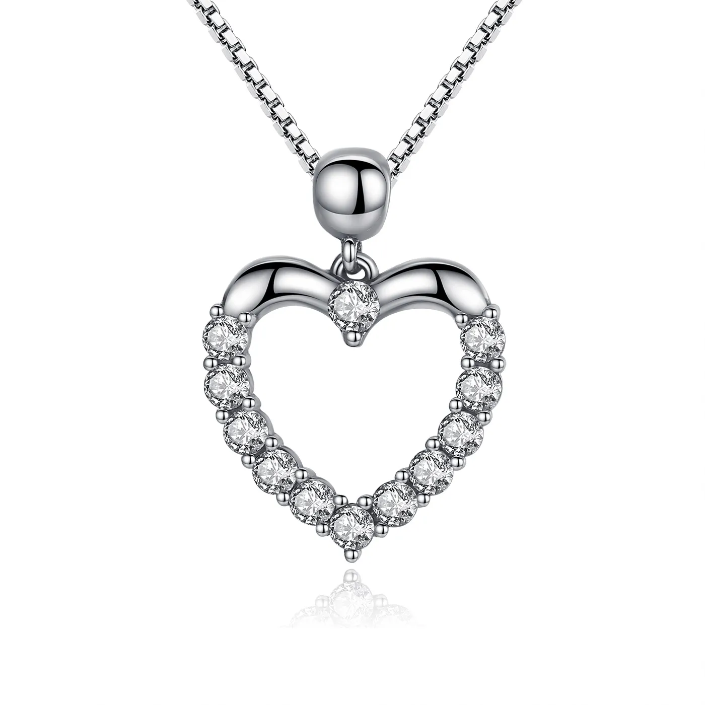 pandora style silver sparkle heart halskjede scn025