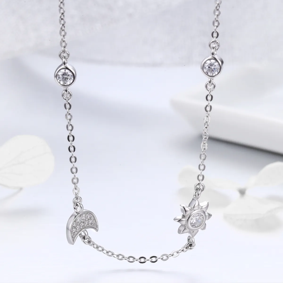 Pandora Style Silver Sun and Moon Glory Chain Halskjede - SCN272