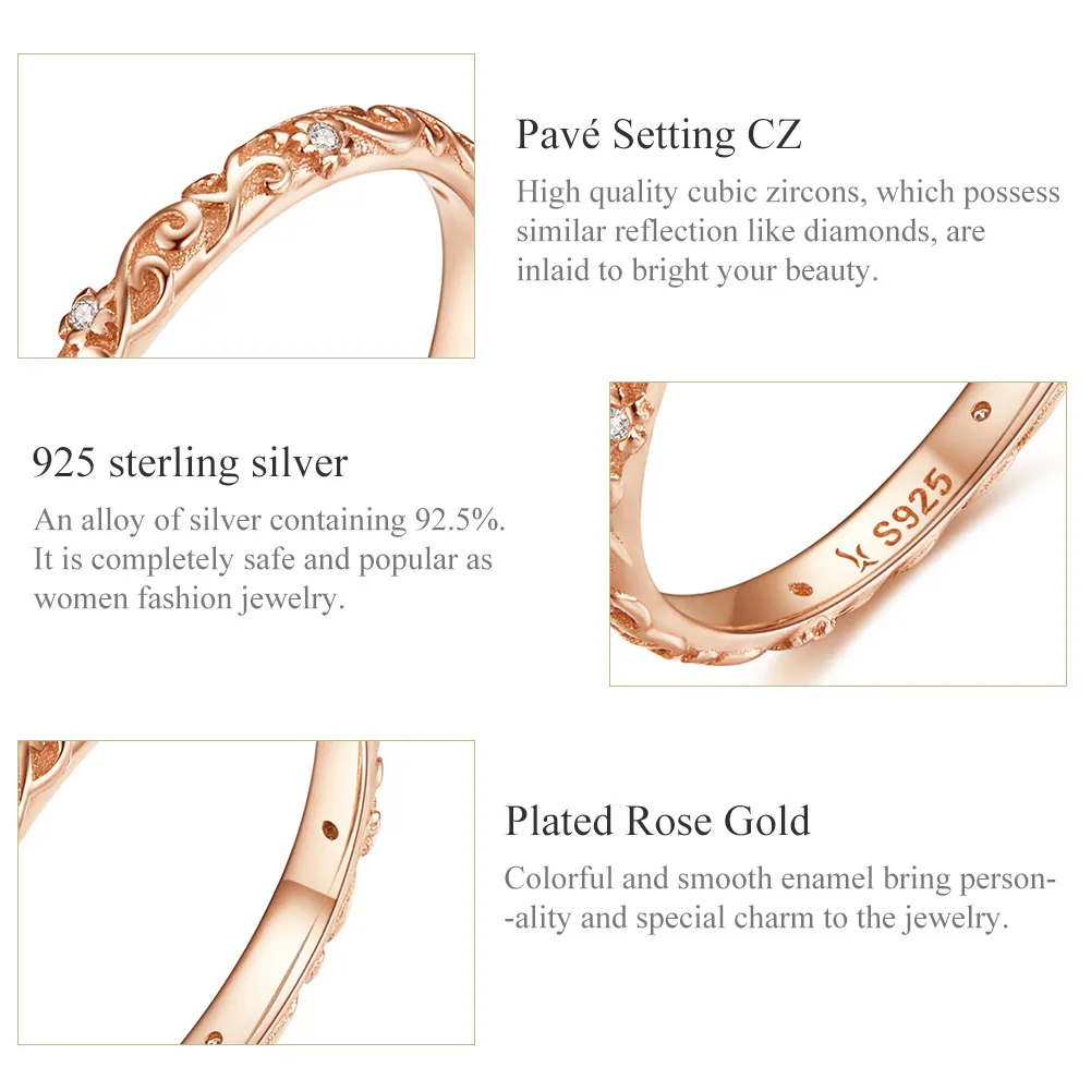 Pandora Style Rose Gold Retro Patterns Ring - SCR514