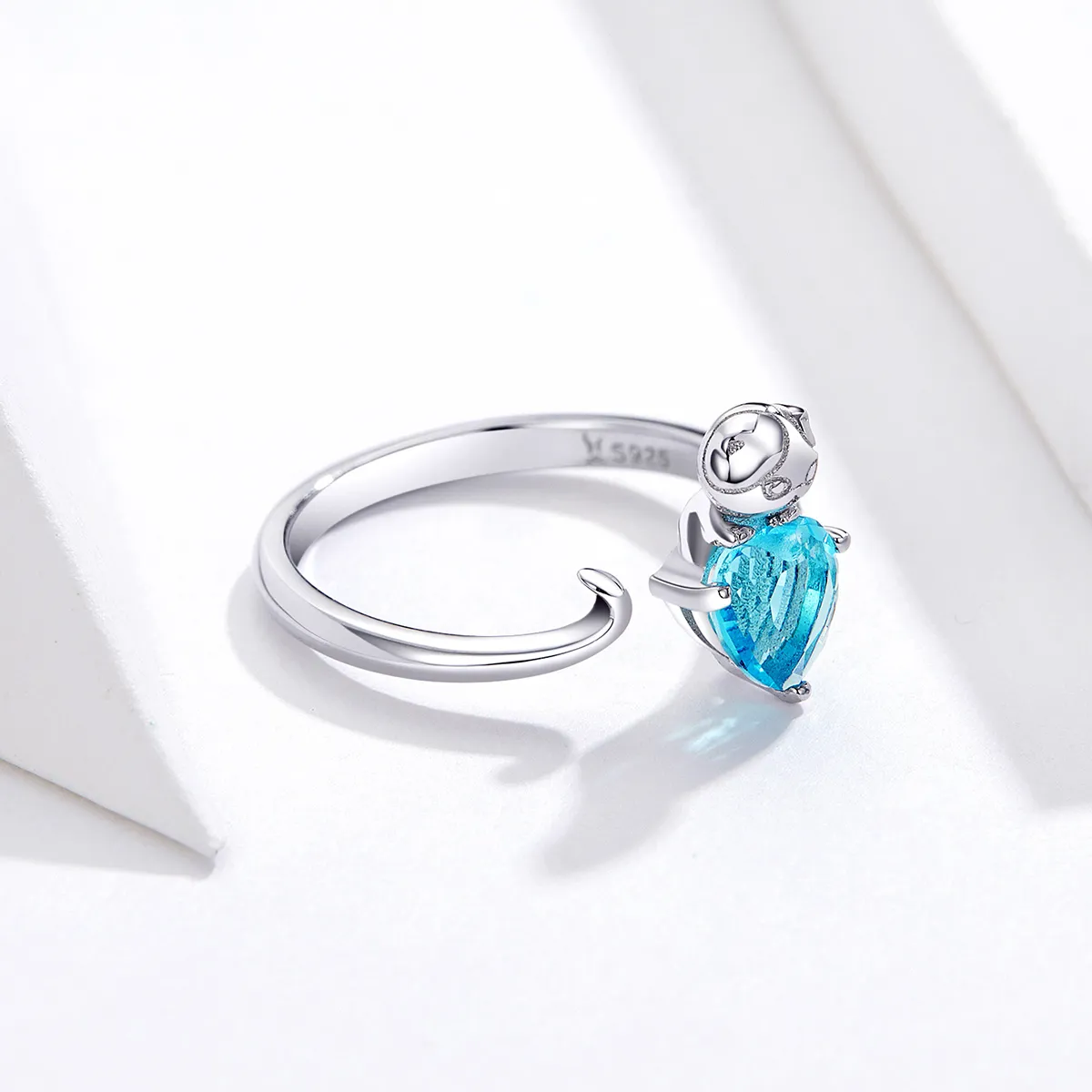 Pandora Style Silver Blue Kitty Ring - SCR533