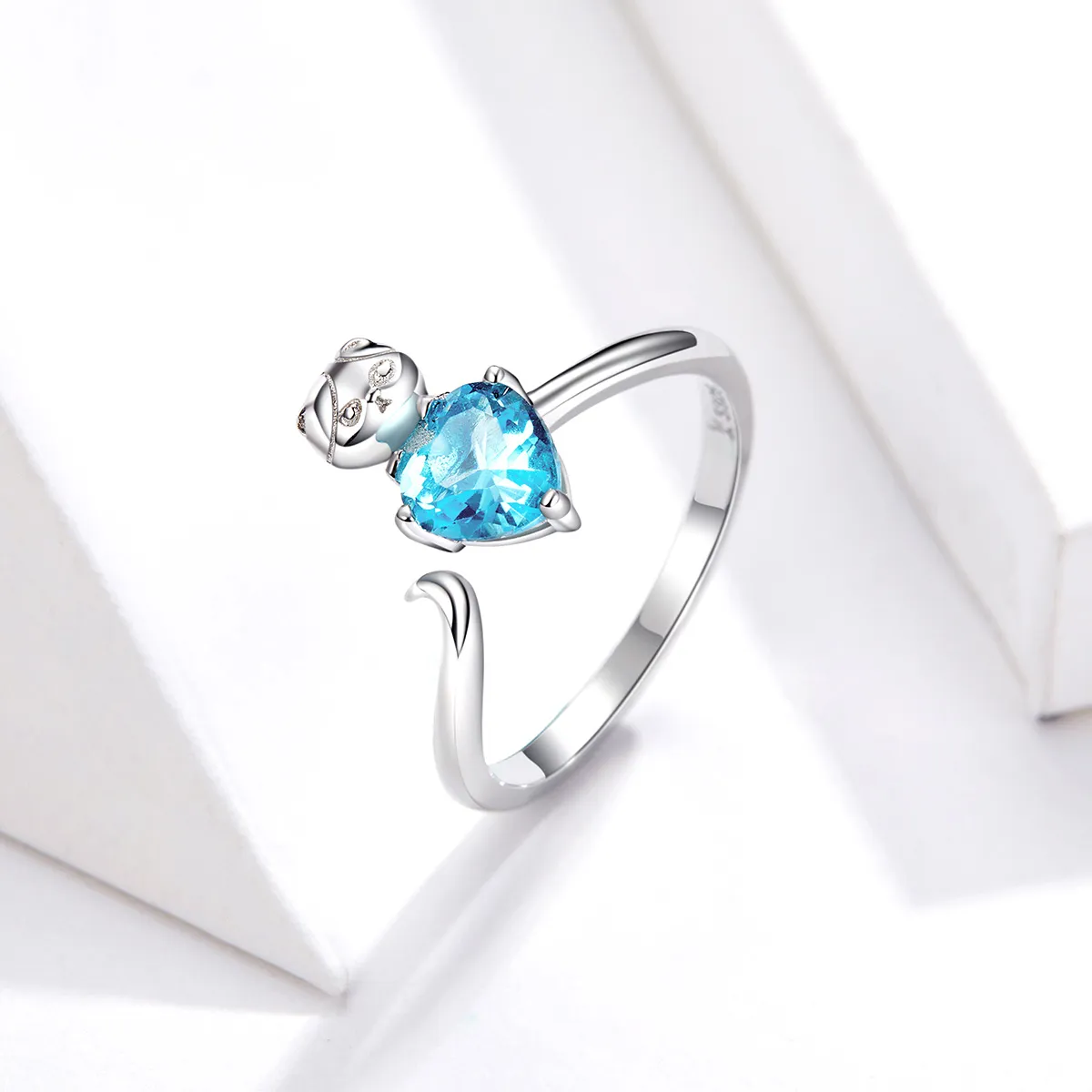 Pandora Style Silver Blue Kitty Ring - SCR533