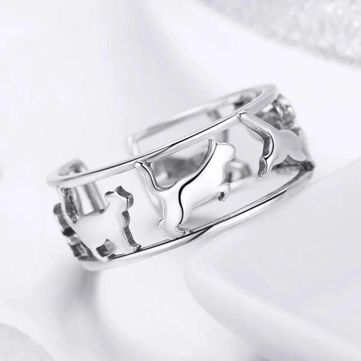 Pandora Style Silver Happy Cats Ring - SCR473