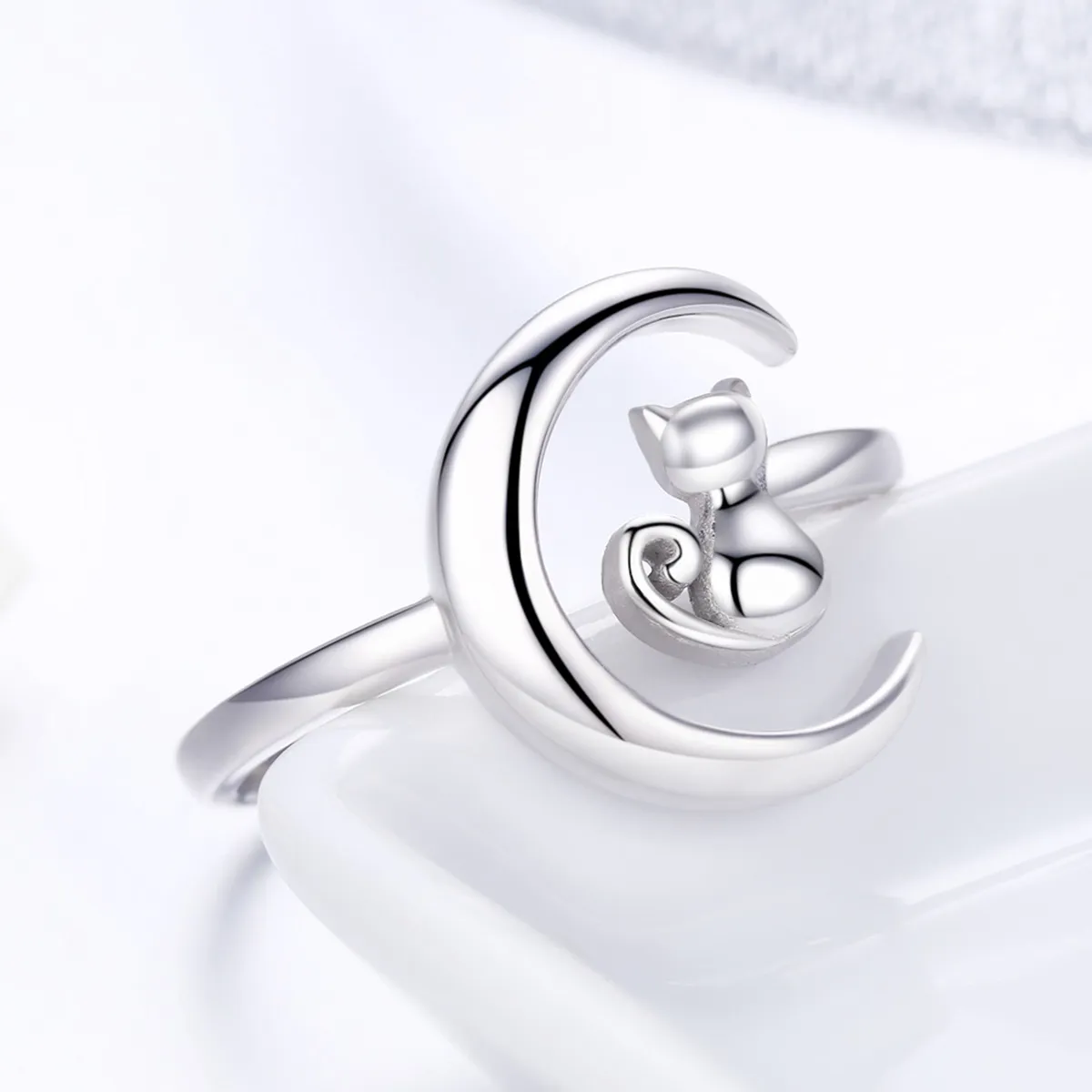 Pandora Style Silver Moon & Cat Ring - SCR451