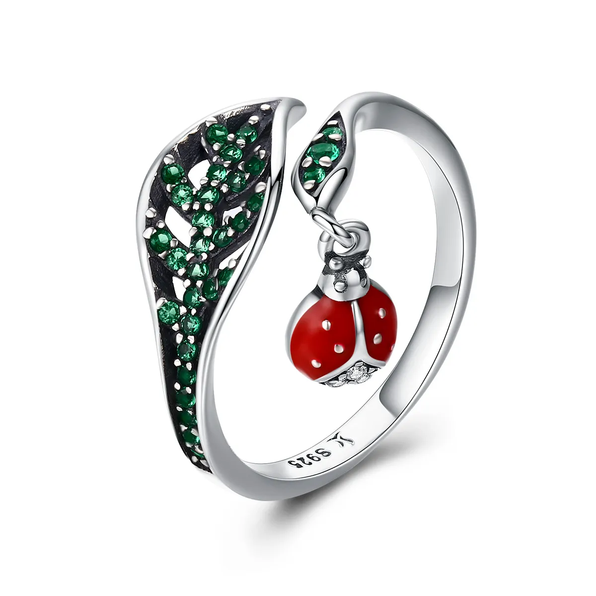 pandora style silver resting ladybug ring scr310