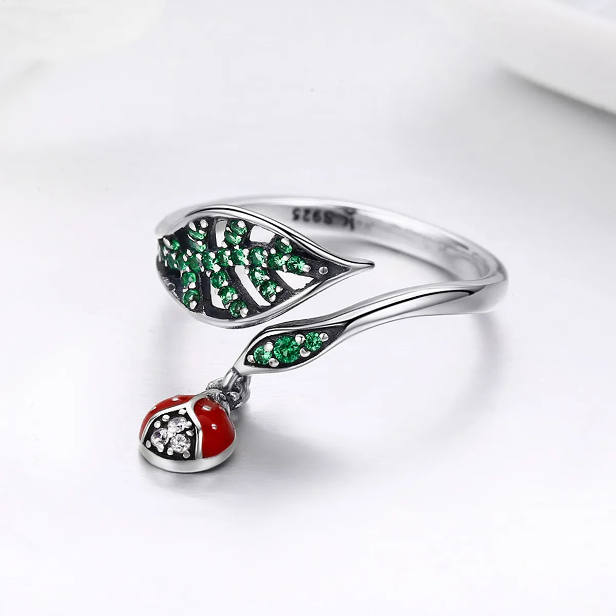 Pandora Style Silver Resting Ladybug Ring - SCR310