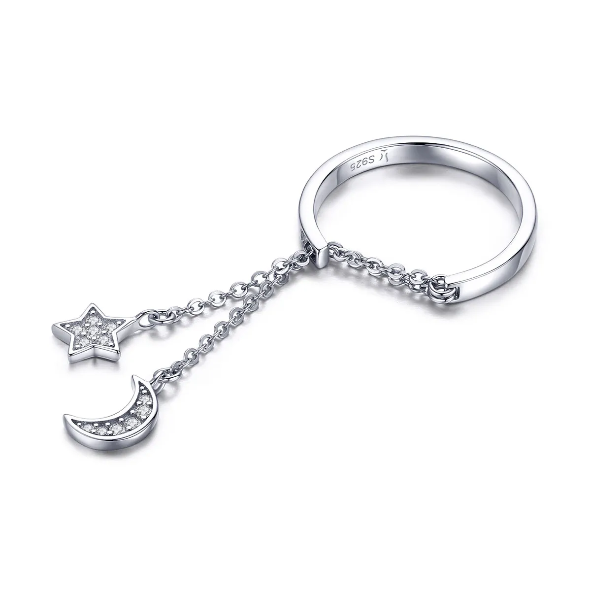 Pandora Style Silver Star & Moon Ring - SCR407