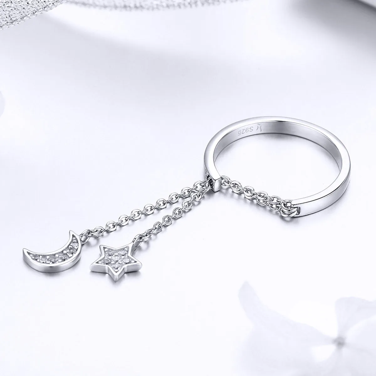 Pandora Style Silver Star & Moon Ring - SCR407