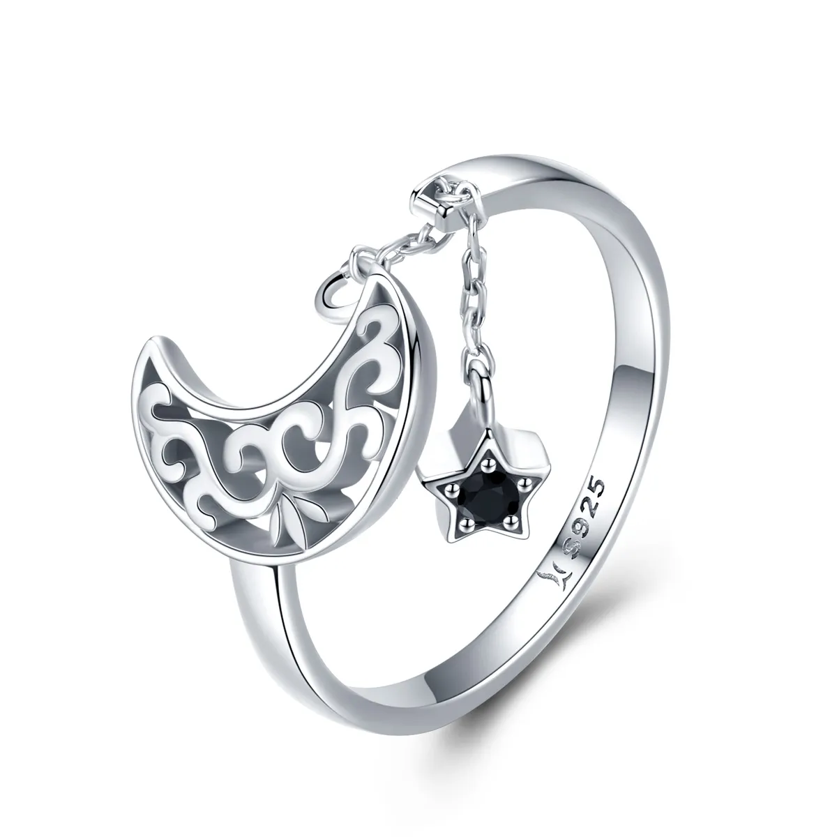 pandora style silver starlight moon ring scr479