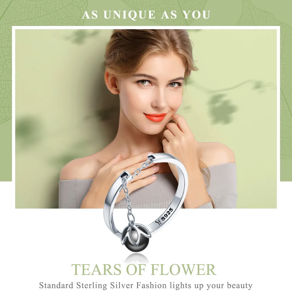 Pandora Style Silver Tears of Flowers Justerbar Ring - SCR314