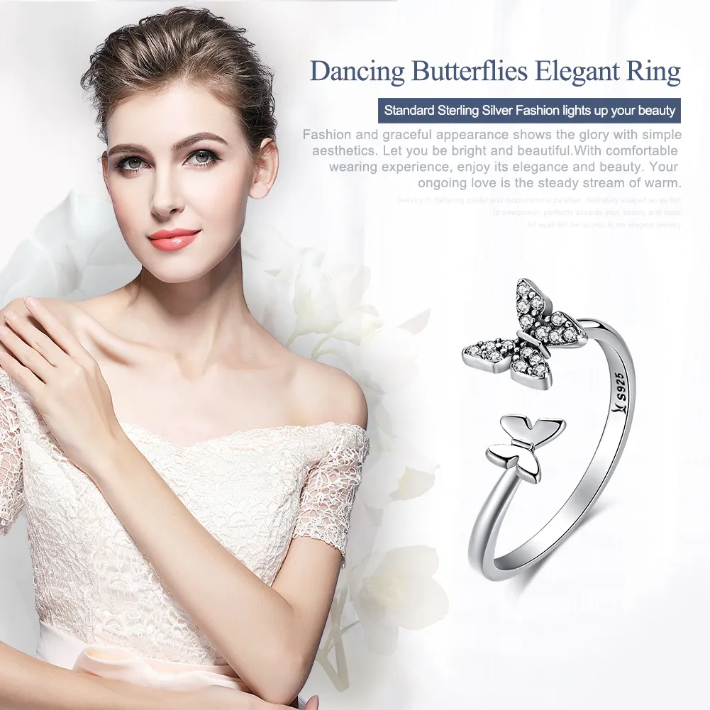 Pandora Style Sølv Butterfly Dance Ring - SCR087