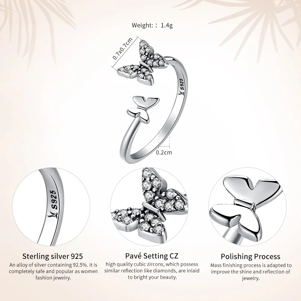 Pandora Style Sølv Butterfly Dance Ring - SCR087