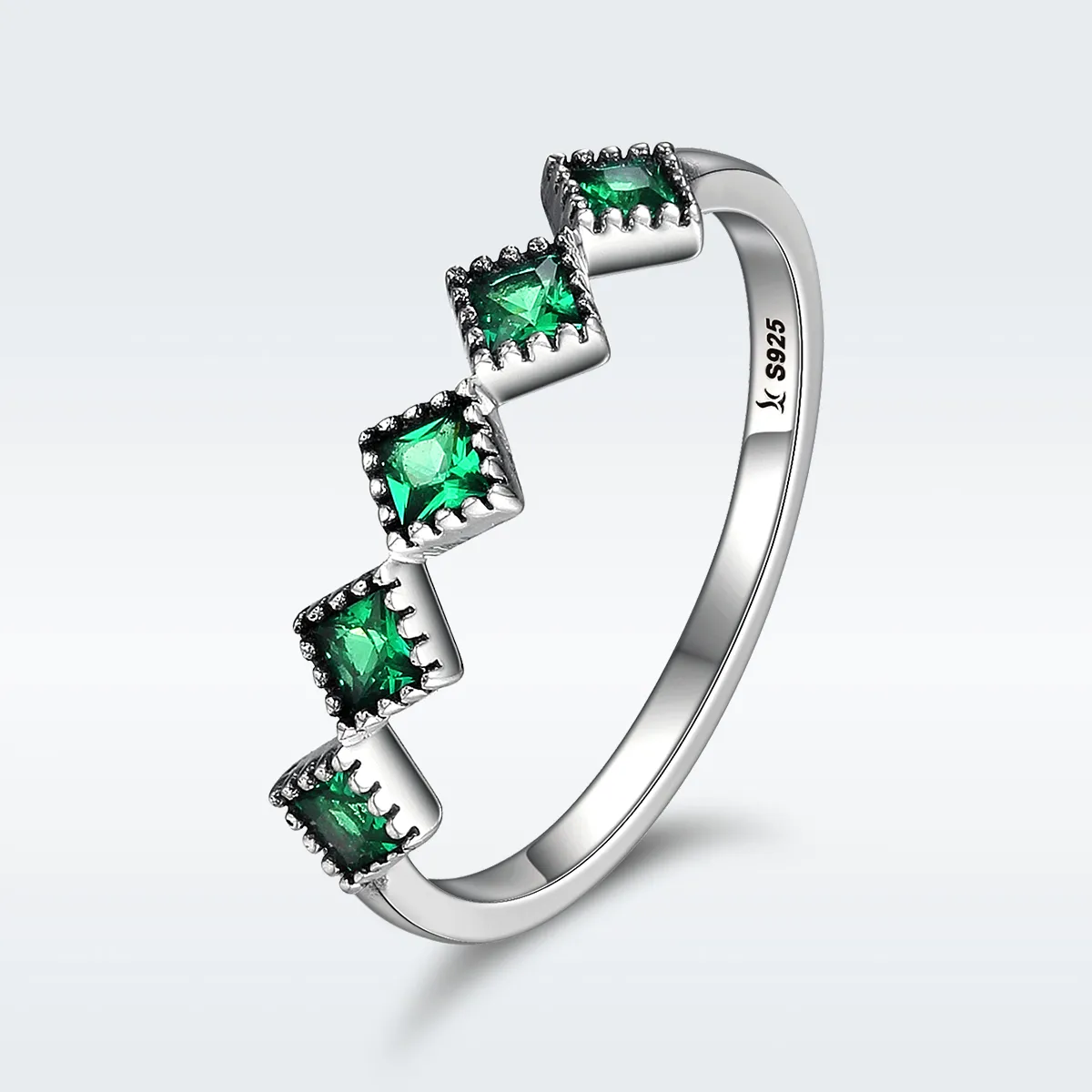 Pandora Style Silver Green Rhyme Ring - SCR097